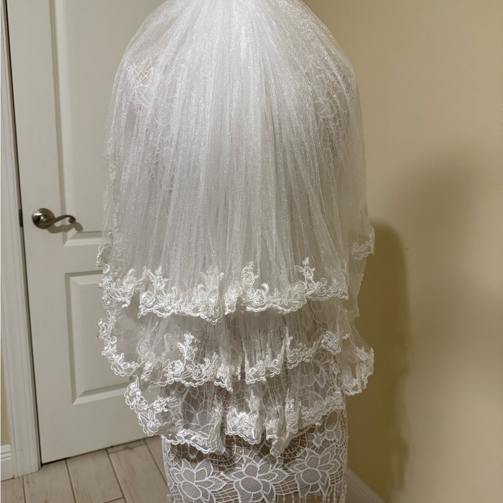 Elegant Custom 3 Layer White Lace Bridal Veil